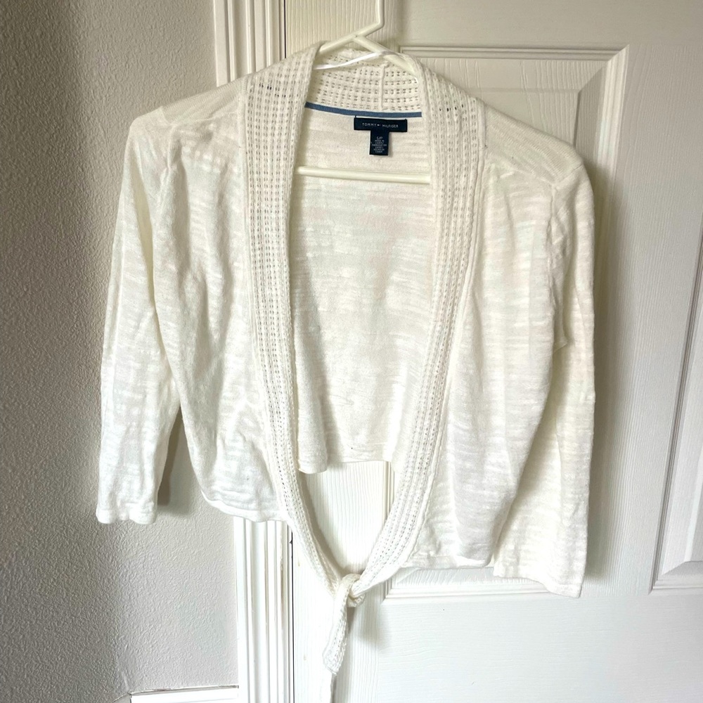 Tommy Hilfiger cardigan sweater white front tie small